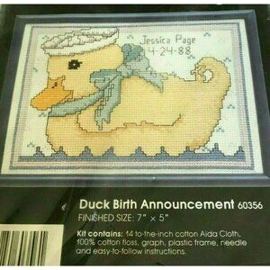 Cross Stitch Kit Golden Bee Duck Birth Announcement Counted & Frame 7x5" Vintage
